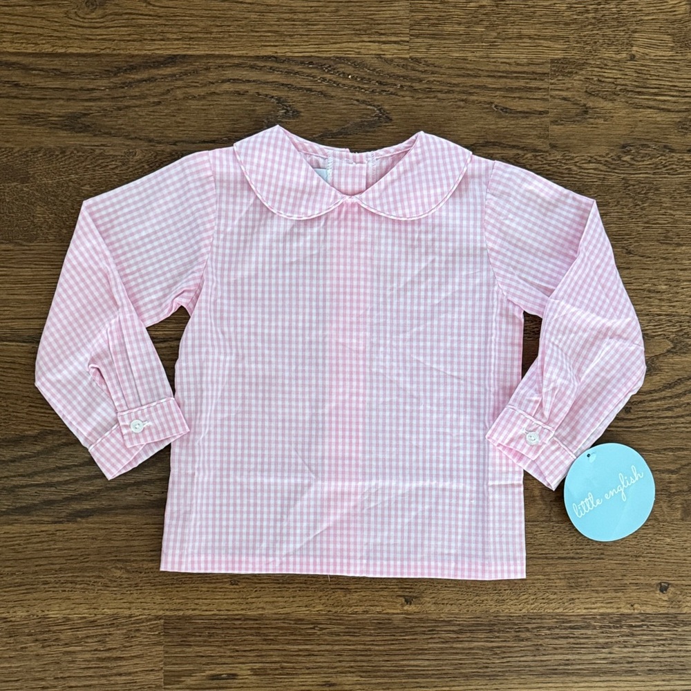 Little English Pink Gingham Ruffled Peter Pan Blouse New With Tags